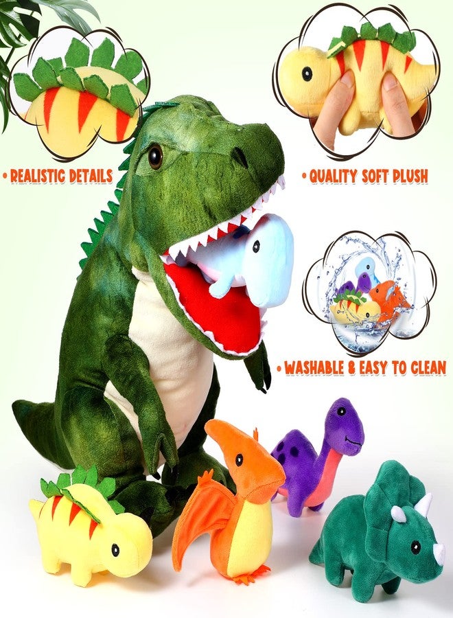 Chalyna 15.7 Inch Plush Dinosaur Plush Stuffed Animal with 5 Cute Little Dinosaurs in Tummy Carrier Baby Dinosaur Gift Set Kid Soft Cuddly Stuffed Pillow for Valentines Birthday Party Favor - Image 3